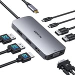 Station d'accueil USB C Dual DisplayPort, Hub USB C 8 en 1 avec 2 DP, HDMI, VGA, USB C 2.0, 2 USB A 2.0, Port de Charge PD, Adaptateur Multi-Moniteur pour Ordinateurs Portables Dell/HP/Lenovo