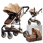 3 en 1 Poussette Combinée Poussette Canne Poussette Citadine Poussette Système de Voyage pour Bébé Landau Poussette Paysage Haute pour Bébé Inclinable Pliable Poussette Standard (739 Beige)