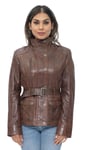 Infinity Leather Womens Military Style Biker Jacket-Phoenix - Brown - Size 24 UK