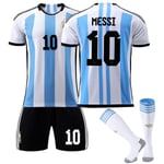 22-23 Argentina landslag Messi nr 10 tröja T-shirt set för barn 20（115-125cm)