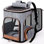 Lekesky Expandable Cat Carrier Backpack - Portable Breathable Rucksack for Medium and Small Cats & Dogs, Foldable with Inner Escape-proof Leash and Pet Mat, Supports 20 lbs (Striped)