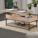 Table basse plateau relevable intégral rectangulaire detroit et étagère inférieure design industriel - Multicolore