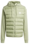 adidas Men's Essentials Hybrid Down Hooded Jacket, tent green, 3XL