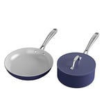 Ciarra Beyond - Set de Casserole et Poêle - Set de 2 Pcs - Poêle à Frire 26cm sans Couvercle - Casserole 20cm/ 2.8L avec Couvercle- Revêtement Antiadhésif - Tous Feux dont Induction - Bleu