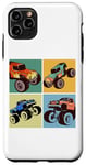 Coque pour iPhone 11 Pro Max I Love Monster Trucks Four 4 Monster Truck Party Style bande dessinée