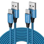 Cable USB C [3m/Lot de 2], Long Câble USB vers USBC Chargeur Rapide, Résistant USB C Charge Cordon pour Samsung Galaxy S24 S23 Plus A15 A55, Switch -Bleu.[V139]