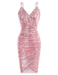 GRACE KARIN Robe Crayon à Paillettes Col en V sans Manches Robe Sirène Mi Long Chic Bodycon pour Cocktail Clubbing Fêtes Rose Clair -16 S