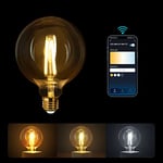 Aigostar Smart Bulb E27, Alexa Light Bulb, WiFi Smart Bulb 6W LED Filament Bulb Works with Amazon Alexa&Google Home, Dimmable 2700-6500K Warm to Cool Daylight Vintage LED Bulb G80, No Hub Required