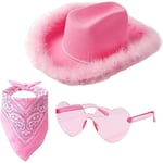 Rosa Cowboyhatt Set Rosa Fransad Cowgirlhatt med Hjärtglasögon och Rosa Bandana för Kvinnor Flickor Perfekt Western Cowgirl CosplayKostym