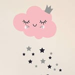 Stickers muraux enfants - Decoration chambre bébé - Stickers muraux enfant - Sticker mural Nuage enchanté et 25 étoiles - Autocollant mural fille - H30x L40 cm