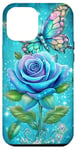 Coque pour iPhone 15 Pro Max Adorable rose turquoise et papillon avec étoiles et papillons