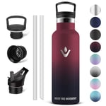 Vikaster Bouteille - Thermos 0.5l, Gourde Avec Paille, Gourdes Sans BPA, Gourde Enfant & Adulte pour Sport, école, Bureau, Gym, Voyage