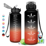 KollyKolla Gourde 1.5L, Sport Gourde Grande, Étanche et Réutilisable, Bouteille d'eau avec Marqueur de Temps et Paille, Gourde Graduée pour 1 Journee, Adulte, Gym, l'école, Voyage, Camping, Randonnée