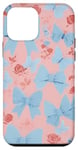 Coque pour iPhone 12 mini Nœuds bleu clair avec rose et papillon