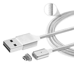 Magnetisk Micro USB-kabel, 1 meter, textilklädd, Silver