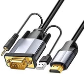 Câble Adaptateur Vga Vers Hdmi Avec Audio, Convertit La Source Vga (Pc) Dans Le Connecteur Hdmi (Tv/Moniteur) 1080P, Câble Adaptateur Vidéo Pour Ordinateur, Projecteur (5 M)