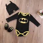 Nyfödd baby pojke flicka Batman Romper Jumpsuit skor hatt outfit set-WELLNGS Long Sleeve 0-6 M