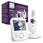 AVENT Philips Babyphone Vidéo Premium, écran LCD HD 3,5", Mesure température, Zoom et berceuses intégrées, Blanc/Gris (Modèle SCD843/26)