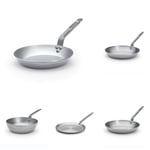 DE BUYER - Lot de 5 Poêle en tôle d'acier Mineral B - 24 et 28cm, 26 et 32cm Poêle grill, 30cm Poêle à crêpes- Fabriquées en France, Sans PFAS,Inox 18/10, Tous Feux + Four, Finition Poli Brillant