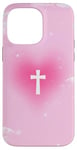 iPhone 14 Pro Max Pink Christian Cross Cute Heart Aura Faith Religious Case