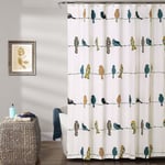 Rowley Birds Duschdraperi - Blommigt djur- och fågeltryck för badrum, 72” x 72”, Flerfärgad