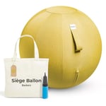 Backerz Siège Ballon 65cm - Balle intérieure PVC Résistante, Capacité 110kg, Caoutchouc, Housse Lin Doux Lavable - Chaise Ballon Ergonomique Bureau & Yoga, pour Bonne Posture - Jaune