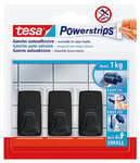 tesa Powerstrips Lot de 3 crochets autocollants pour mur, petits et rectangulaires, pour carrelage, verre, plastique et autres surfaces, 1 kg de force de serrage Noir