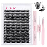 Fadlash Individual Eyelashes Cluster Lashes Kit 0.07 D Curl 12-18mm 60D Eyelashes Extension Kit Natural Cluster Lashes with Lash Glue Bond and Seal,Tweezers Light Fluffy DIY at Home