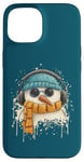 Coque pour iPhone 15 Groovy Funky Pop Art Bonhomme de neige DJ avec écouteurs