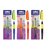 Pelikan Erase 2.0 Stylo Roller Effaçable Ergonomique, Encre Noir, Rouge et Bleu, pour Droitier et Gaucher, École, Rechargeable, 3 Pièces