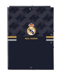 REAL MADRID 2ème ÉQUIPATION 23/24 Classeur Folio avec 3 rabats, idéal pour les enfants de différents âges, confortable et polyvalent, qualité et résistance, Bleu marine 26 x 36,5 cm, bleu marine,