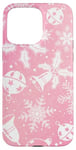 Coque pour iPhone 15 Pro Max Pink Aura Motif floral et flocons de neige d'hiver