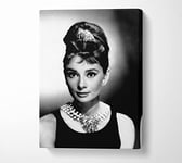 Audrey Hepburn Diamonds And Pearls Canvas Print Wall Art - Double XL 40 x 56 Inches