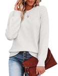 Zeagoo Femme Hiver Élégant Pull Doux et Confortable Côtelé Tricot Encolure Ras du Cou Sweater Manches Longues Chaud Top Blanc L