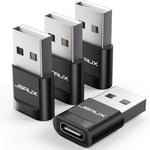 Lot de 4 adaptateurs USB A vers USB C Femelle Adaptateur USB de Type C Compatible avec Samsung Galaxy S20/S10/S9/S8/Note10/9/8, A70/A50/A40, Google Pixel, iPhone 11/12 Pro Max - Noir.[G1731]