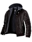 Wantdo Homme Blouson en Cuir Epais PU avec Capuche Amovible ,Café Foncé,XL