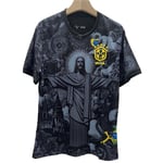 Säsong 2425 Brasilien kortärmad fotbollströja snabbtorkande sportkläder Jesus of Brazil, Black. L