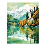 Lake Bled Artwork Orange Green 17th Century Church On Slovenia Island Reflecting On Turquoise Water Large Wall Unframed Art Poster Print Thick Paper 1