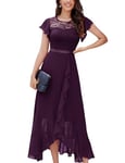 Berylove Robe de soirée longue élégante pour mariage - Robe de cocktail avec fente - Robe de cocktail pour femme - Élégante avec manches - Taille élastique, Raisin, XXL