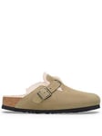 Birkenstock Boston Suede Shearling Wider Fit Clogs - Taupe