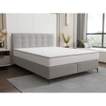 Vente-unique.com Ensemble complet boxspring tête de lit capitonnée + sommier + matelas + surmatelas - 160 x 200 cm - Tissu - Gris clair - INAO de YSMÉE