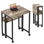 GreenForest Petite Bureau Pliant à roulettes, 80×50cm Bureau Pliable Portable,Table Bureau Pliante avec Rangement, Bureaux d' Ordinateur pour Petit Espace Postes de Travail, Assemblage Facile, Gris