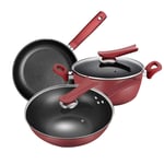 Casseroles Et Casseroles Set Poêle À Frire avec Couvercle, Marmite avec Couvercle, Cuiseur Vapeur Ustensiles De Cuisson Inertes pour Induction, Gaz, Cuisinière Électrique (Couleur: Rouge)