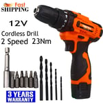 12V CORDLESS DRILL DRIVER LI-ION ELECTRIC SCREWDRIVER BATTERY COMBI SET 23NM DIY