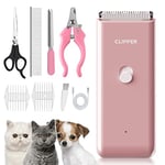 Professional Cat Grooming Kit-Dog Clipper Set for Thick/Heavy Hairs, Waterproof Cat Clippers Grooming Kit Rechargeable Pet Hair Clippers Shavers Set for Puppy, Rabbits, Cats,Pink