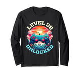 25 Year Old 25th Birthday Gift Level 25 Unlocked Gamer Long Sleeve T-Shirt