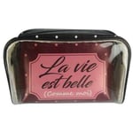 PROMOTION ! Set de 3 trousses 'Messages' noir rose (La vie est belle comme moi) - 20x13. 5x7. 5 cm