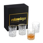 Relaxdays Set de 4 Verres à Whisky, boîte Cadeau, Design décoratif, Accessoires Bar, H x D : env. 10 x 8 cm, Transparent