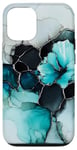 iPhone 15 Elegant White Stained Glass black Abstract turquoise Stone Case