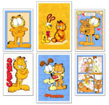 DKORARTE Lot de 6 tableaux en bois pour décoration de salon modernes, chambres à coucher, chambre d'enfant, Garfield avec crochets métalliques (2 x 38 x 29 cm ; 4 x 29 x 20 cm)